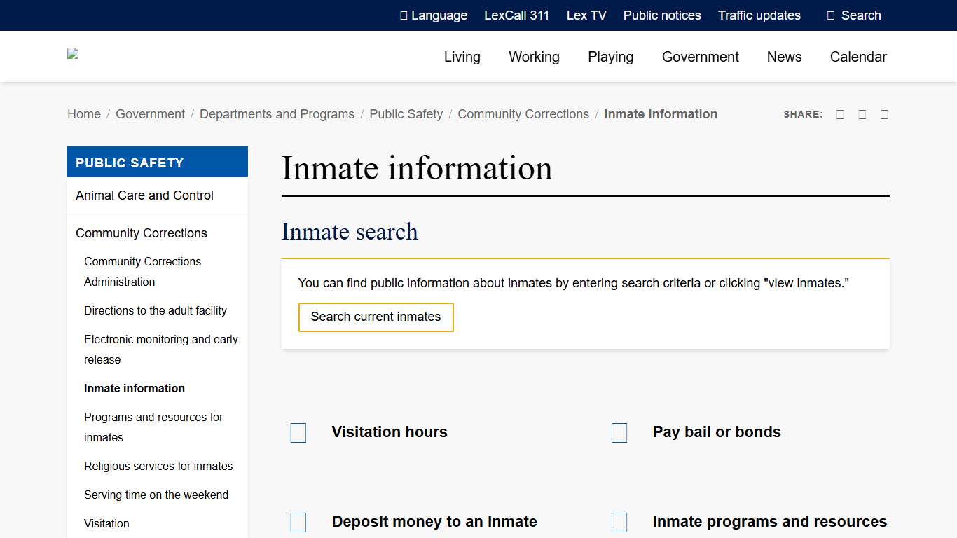 Inmate information | City of Lexington, Kentucky